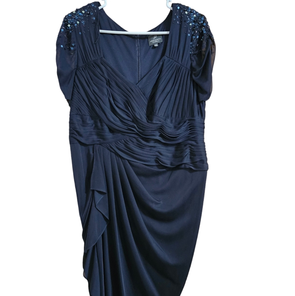 Adrienne Papell Formal/Mother Of The Bride Sequin Ruching Ruffled Midi  Sz 16w